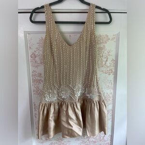 Vintage Marciano silk pearl beaded sequin embellished drop waist mini dress